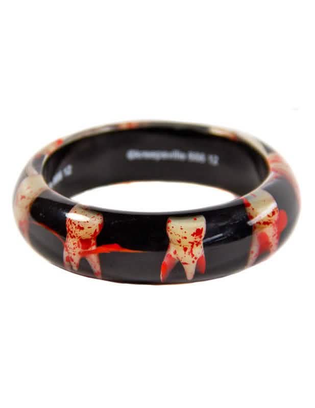 Grote gothische stijve armband voor volwassenen zwart met motief van bebloede tanden