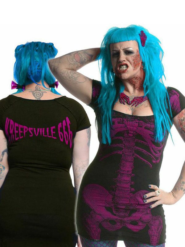 T-shirt squelette Kreepsville 666 pour adulte noir et violet