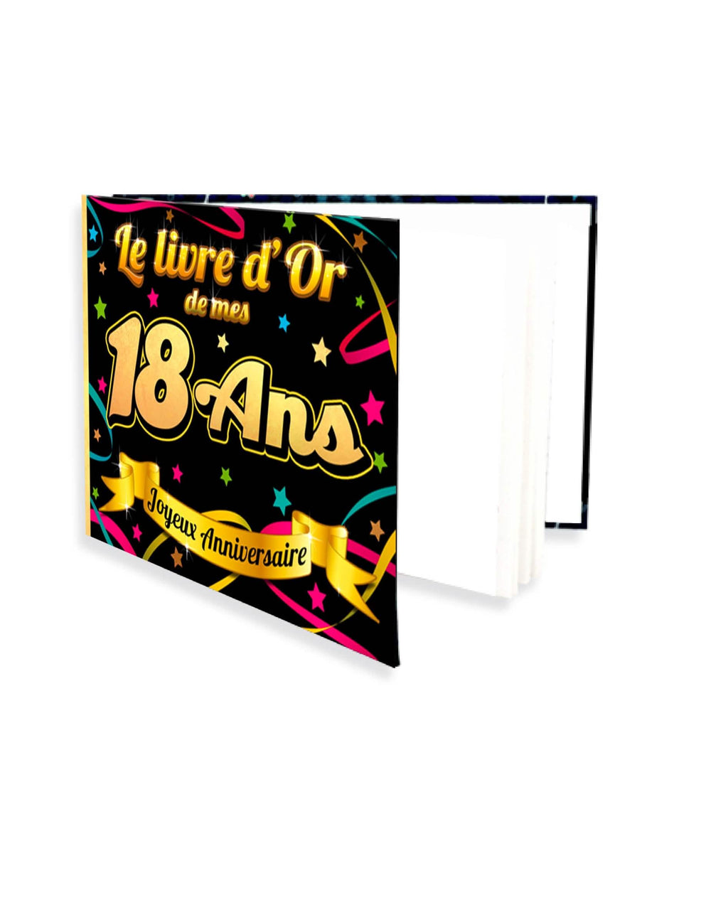 Gastenboek verjaardag 18 jaar voor volwassenen zwart en goud met kleurrijke motieven