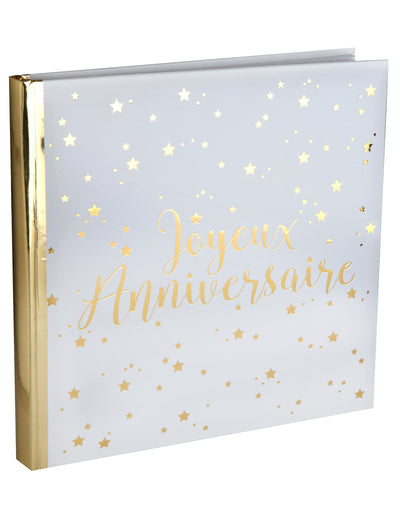 Livre d'or joyeux anniversaire pour fête blanc et doré métallisé