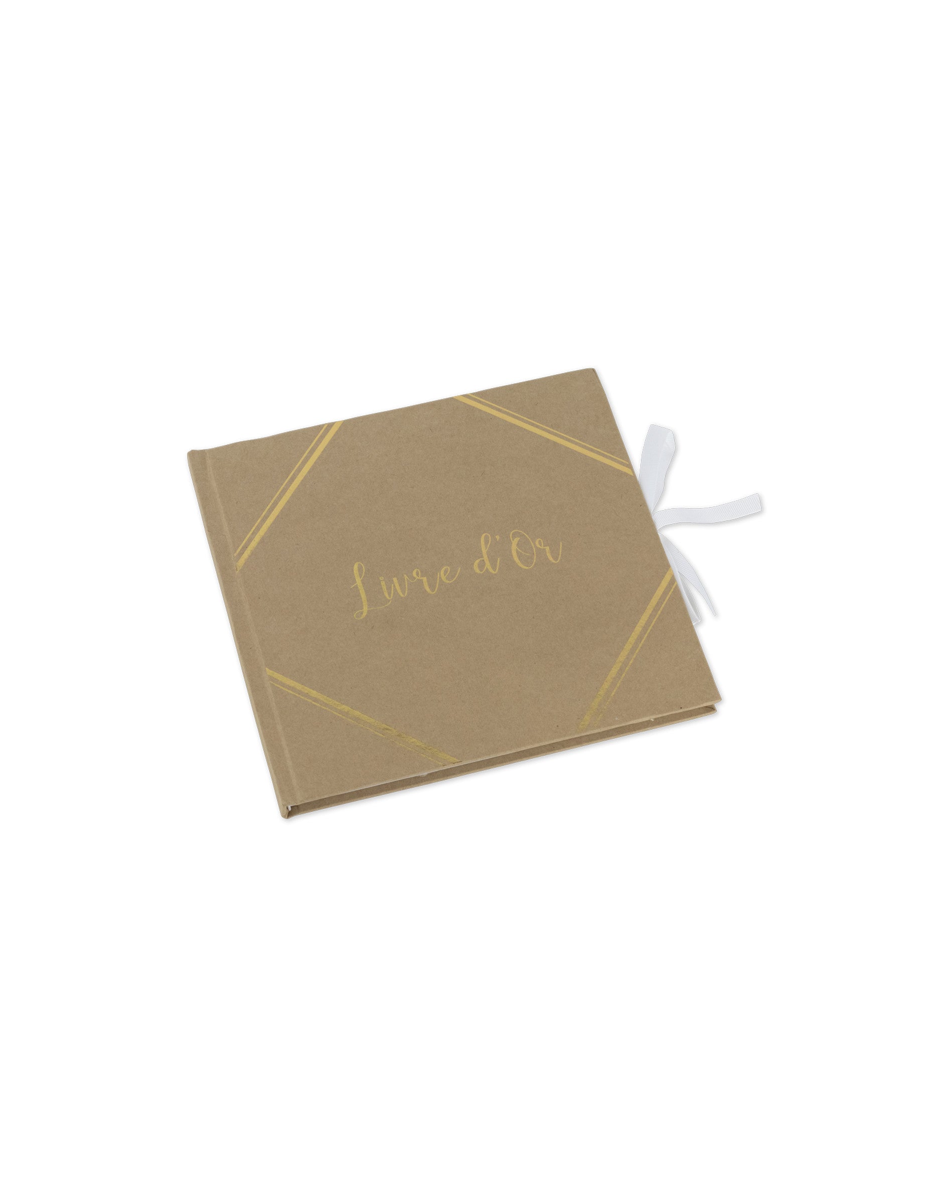 Livre d'or kraft dorure embossé pour mariage et fête avec ruban blanc