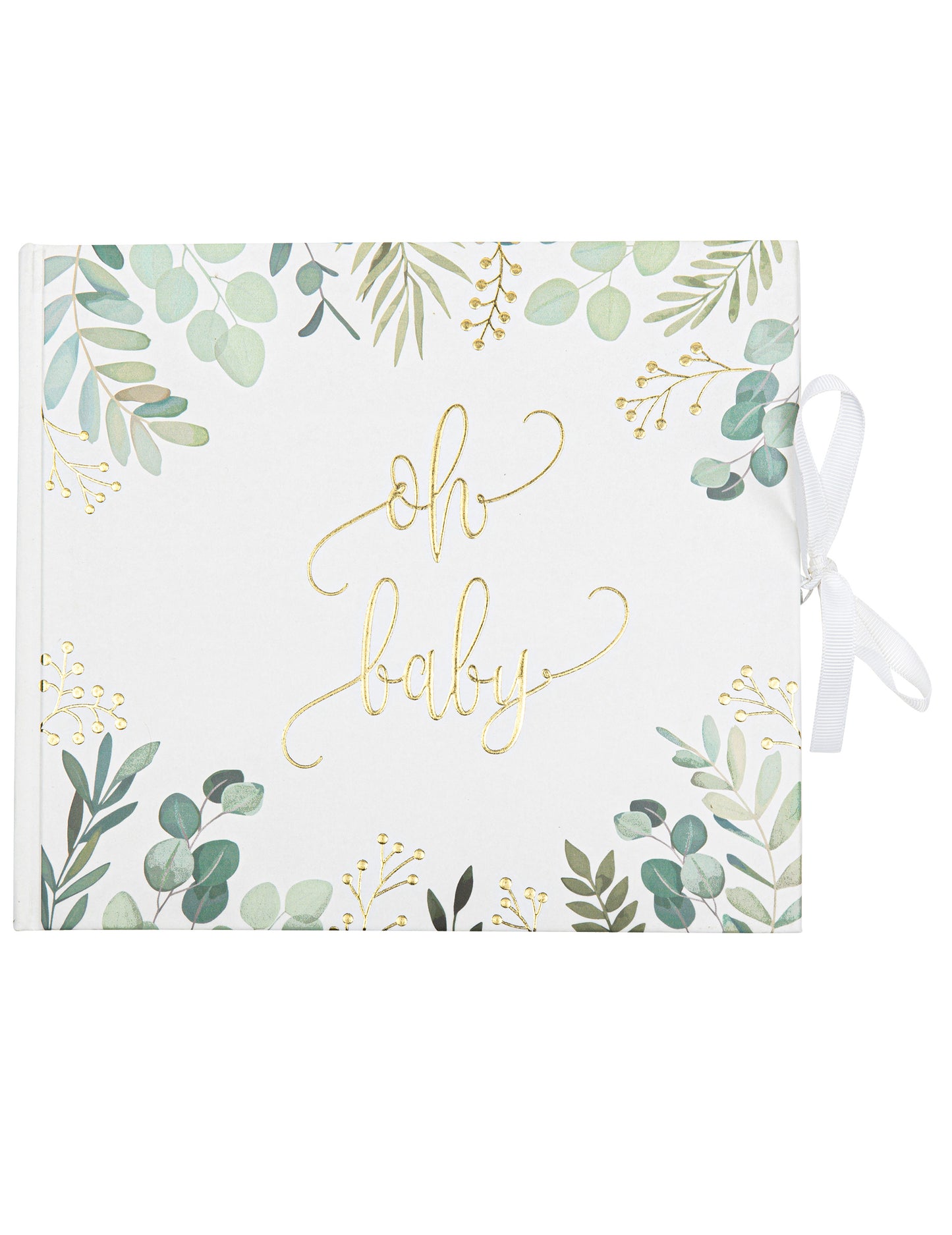 Livre d'or oh baby eucalyptus pour baby shower blanc métal et or