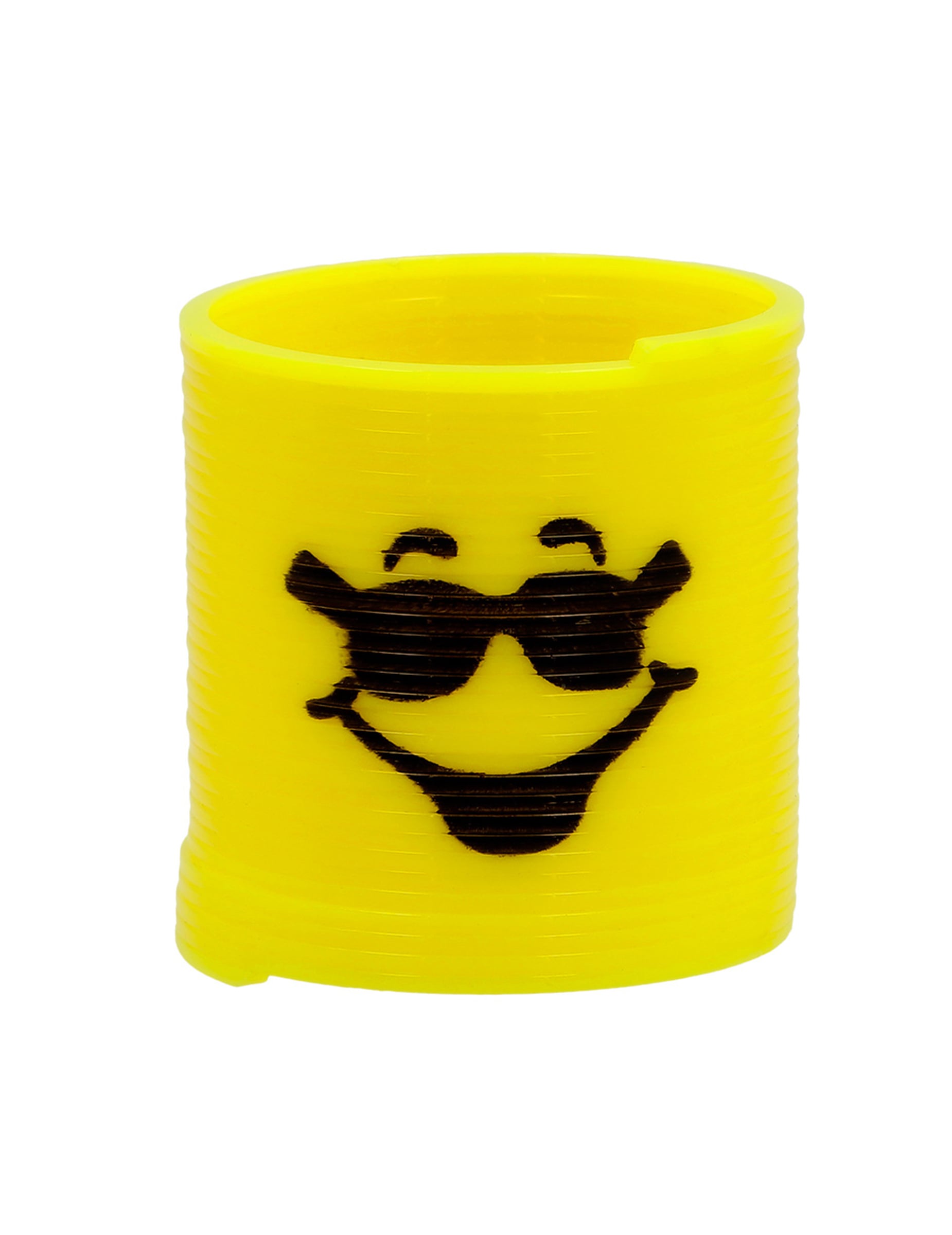 Gros plan sur le modèle jaune avec lunettes du lot de mini ressorts visages amusants pour pinata
