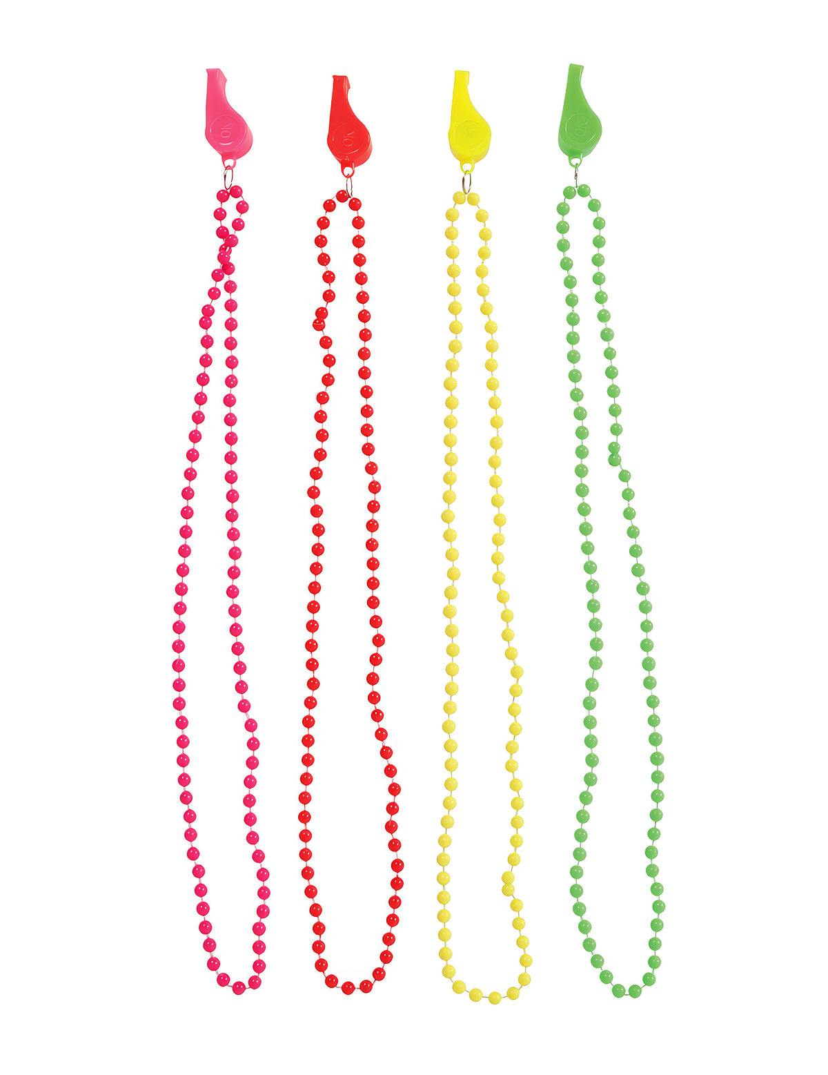 Lot 4 colliers et sifflets fluo rose rouge jaune et vert