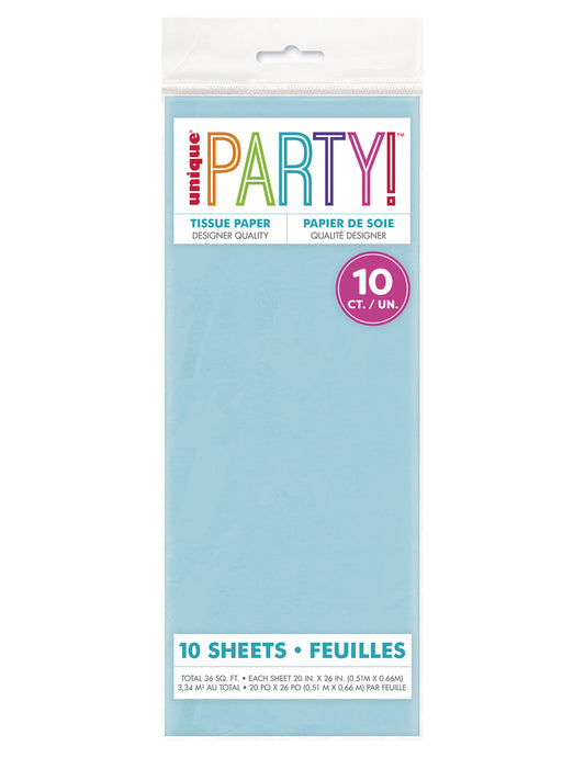 10 feuilles de papier de soie bleu ciel