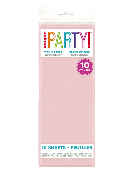10 Feuilles de papier de soie rose pastel