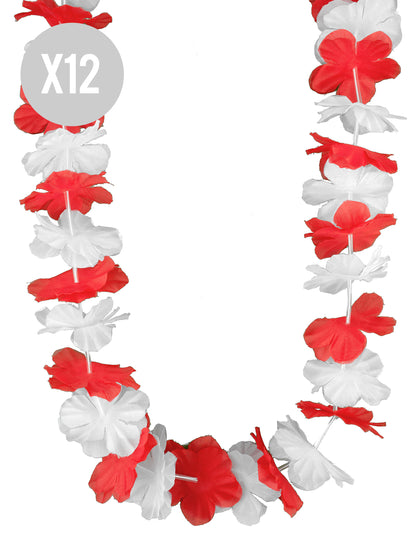 Set van 12 Hawaii kransen rood wit volwassenen