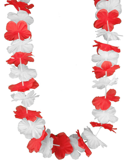 Set van 12 Hawaii kransen rood wit volwassenen