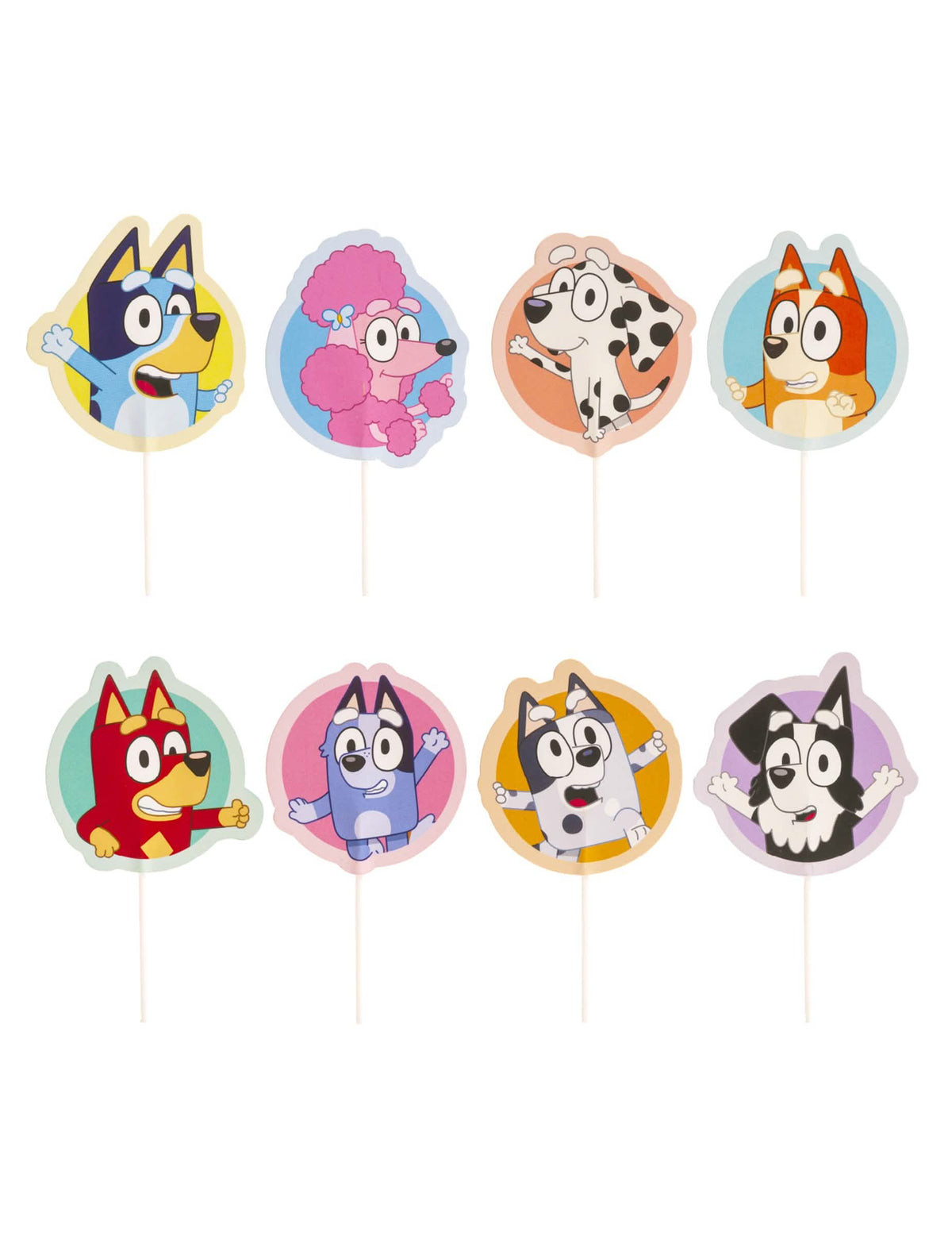 Set van 16 papieren cake toppers Bluey en Bingo™