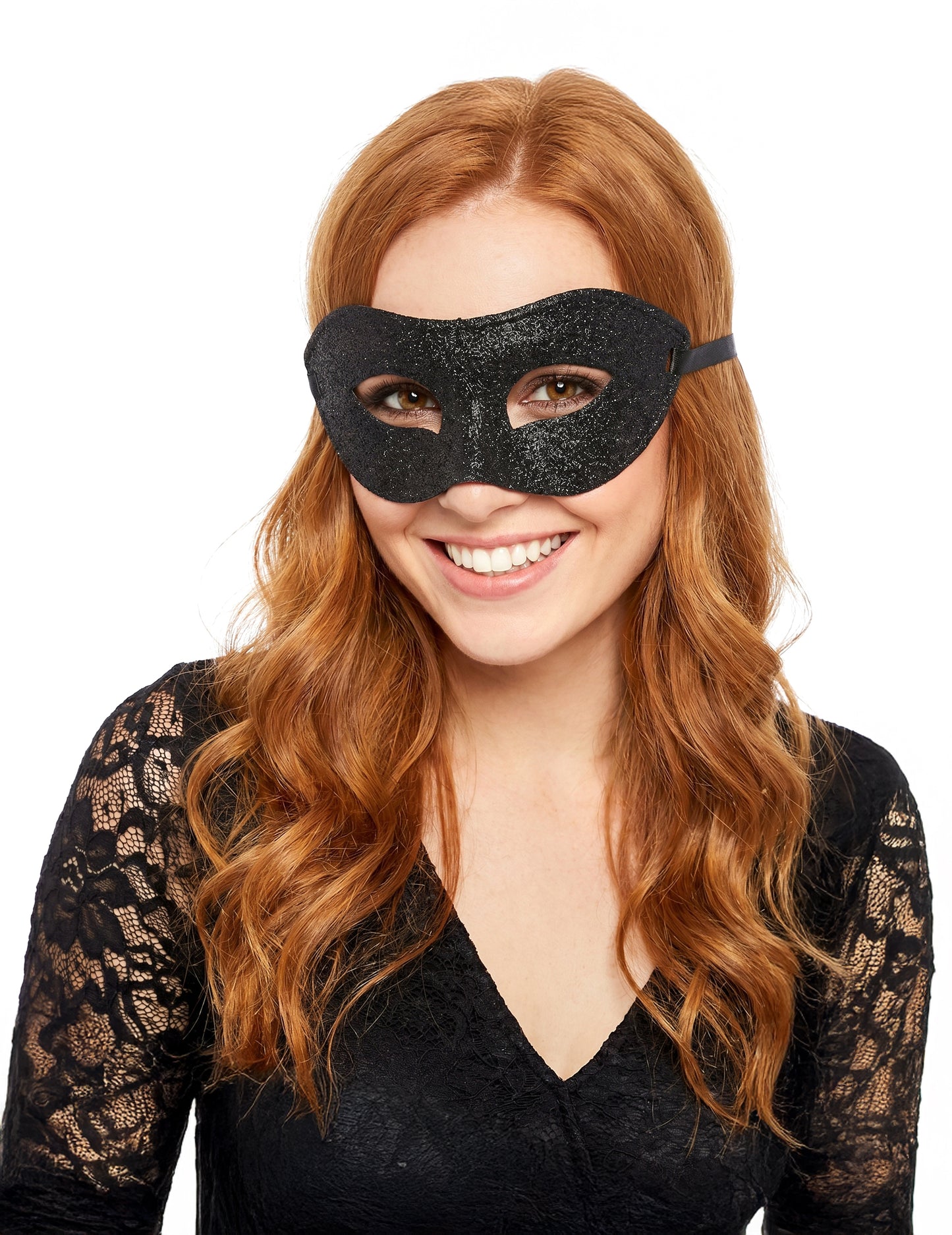 Zwart blinkend halfmasker voor volwassenen.
