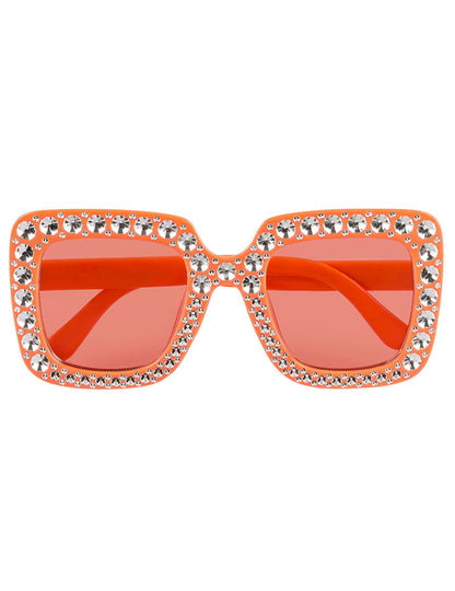 Détail de la face des lunettes à strass orange pour adulte