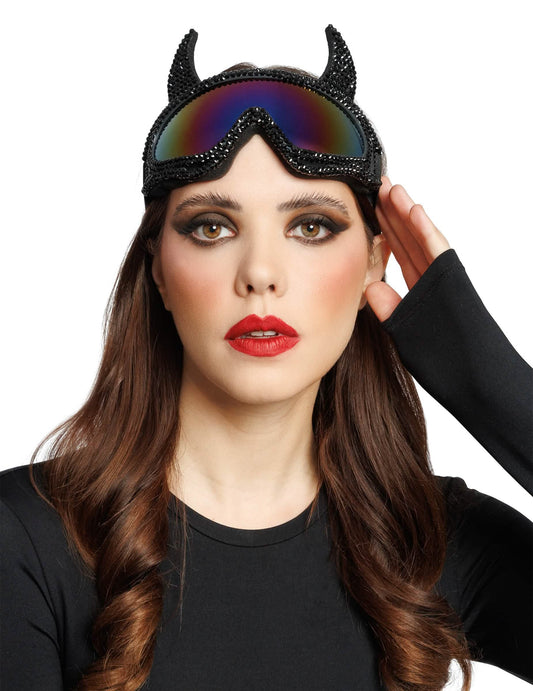 Lunettes de ski diablesse à strass noires adulte
