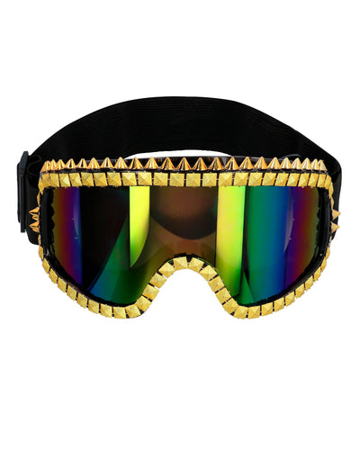 Lunettes de ski rave pour adulte dorée avec verres irisés et clous