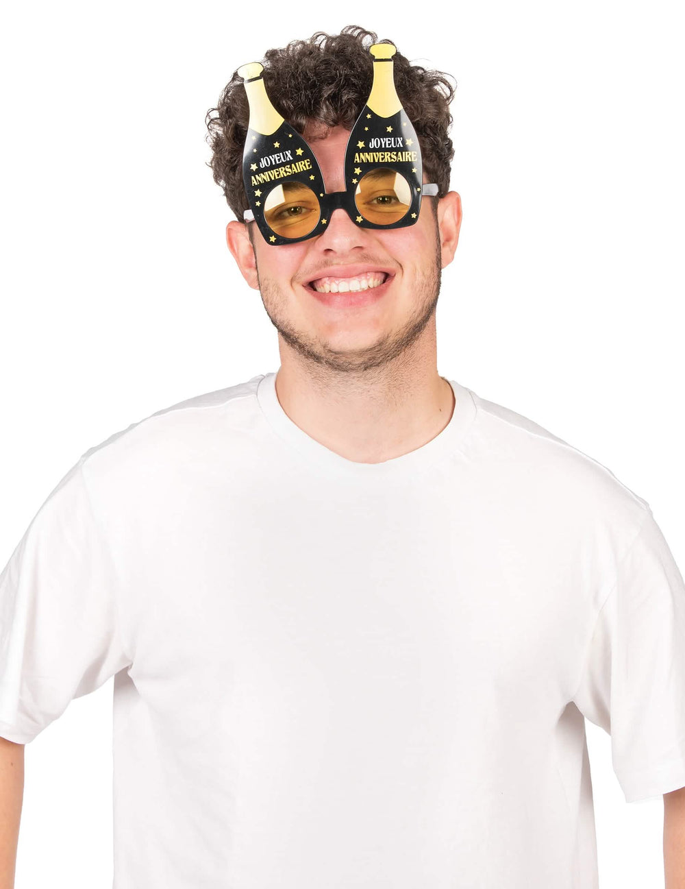 Lunettes Joyeux anniversaire pour adulte bouteilles de champagne noires et dorées