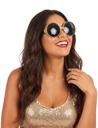 Lunettes rondes paillettées or adulte