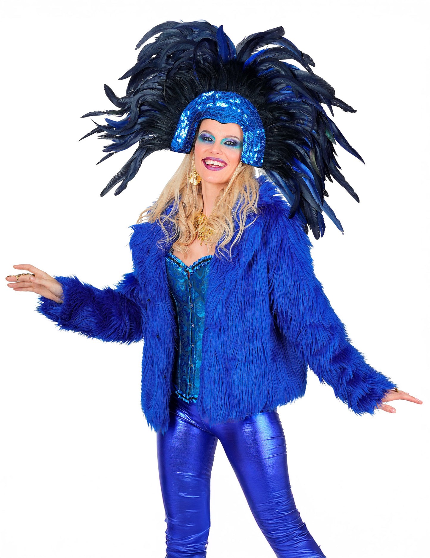 Manteau en fausse fourrure bleu foncé adulte
