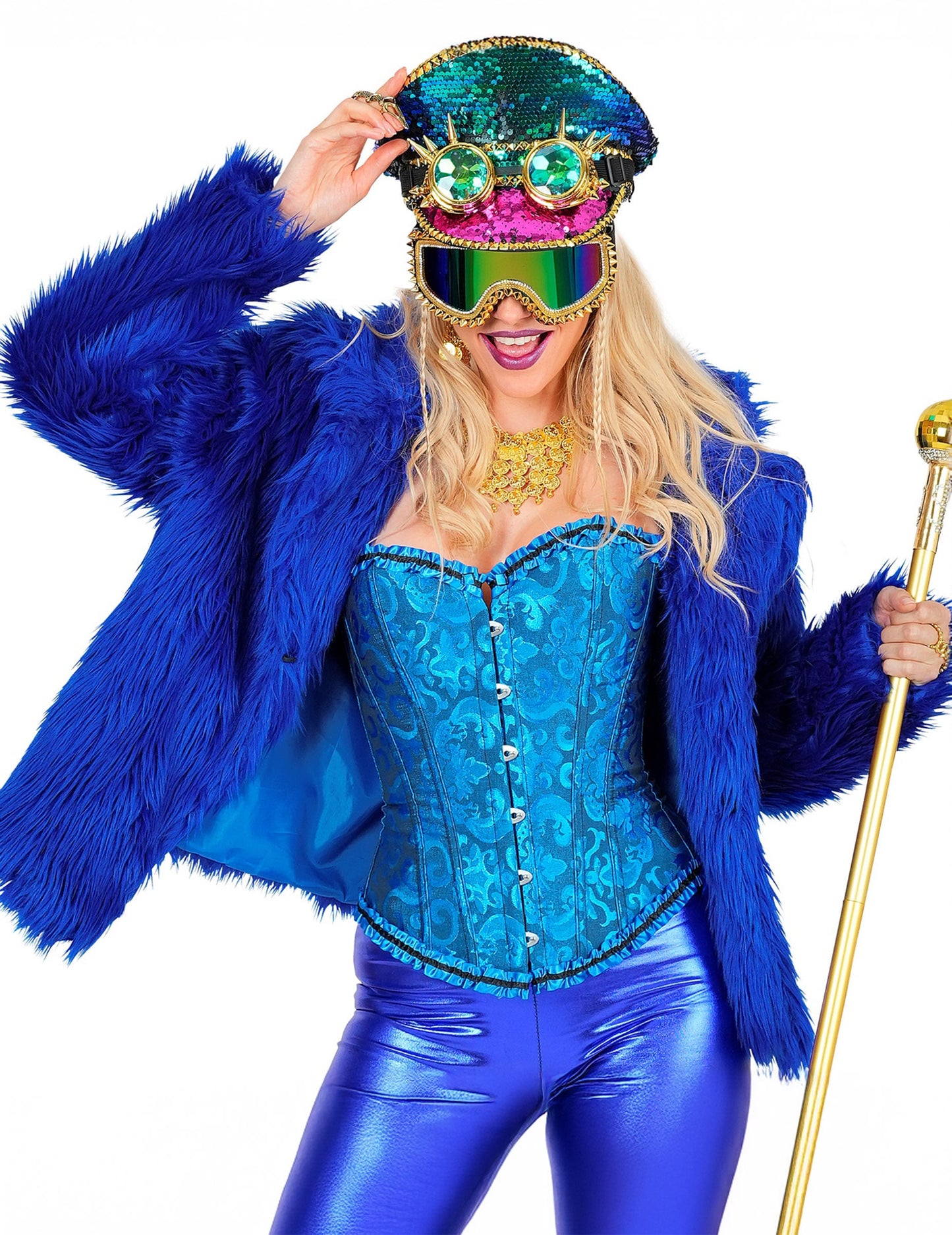 Manteau en fausse fourrure bleu foncé adulte