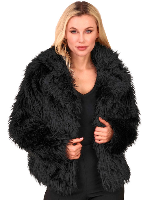 Manteau en fausse fourrure noir adulte