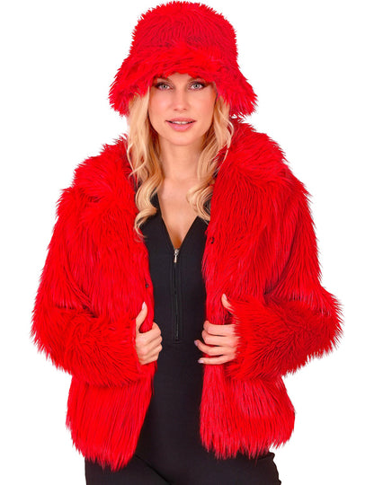 Manteau en fausse fourrure rouge adulte
