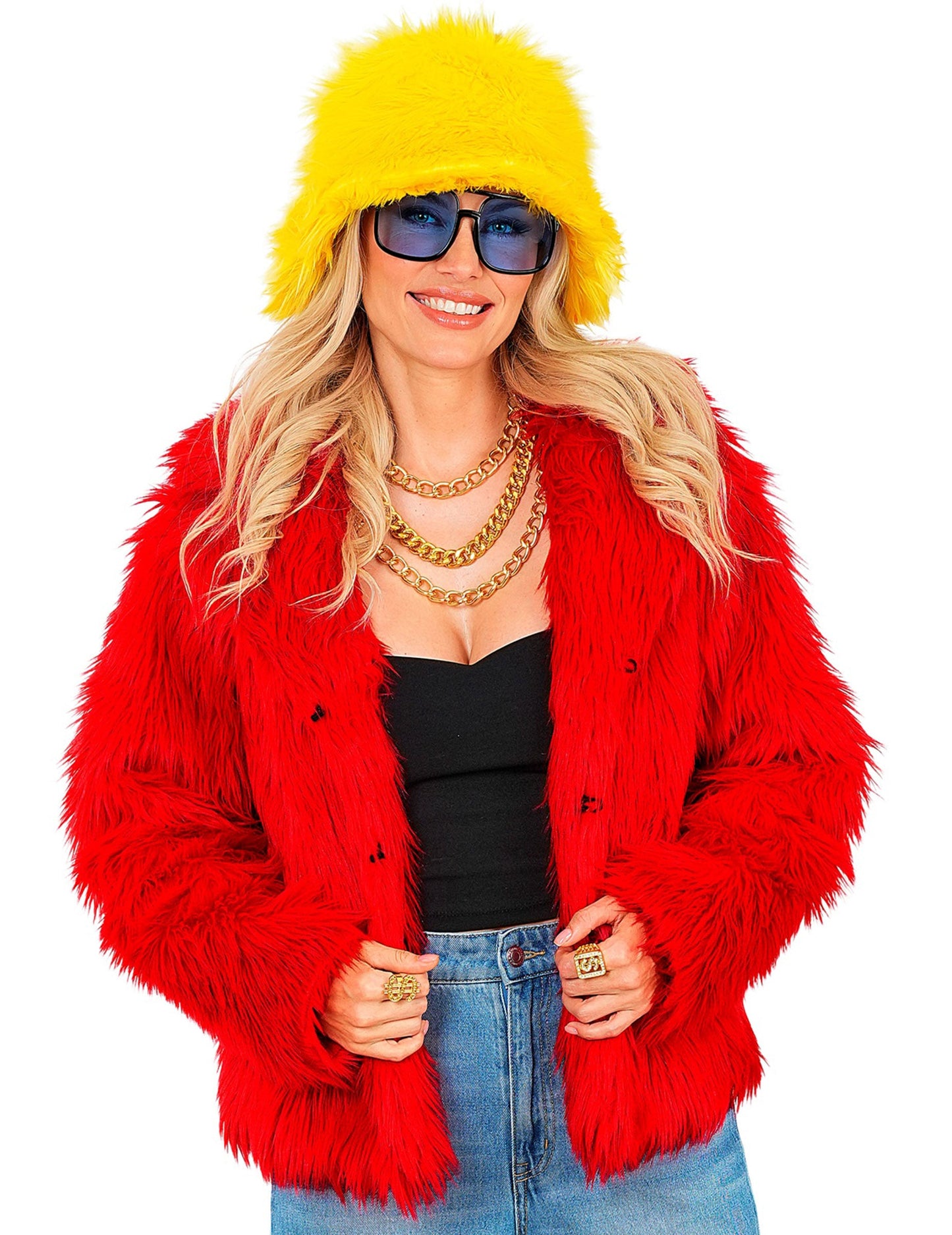 Manteau en fausse fourrure rouge adulte