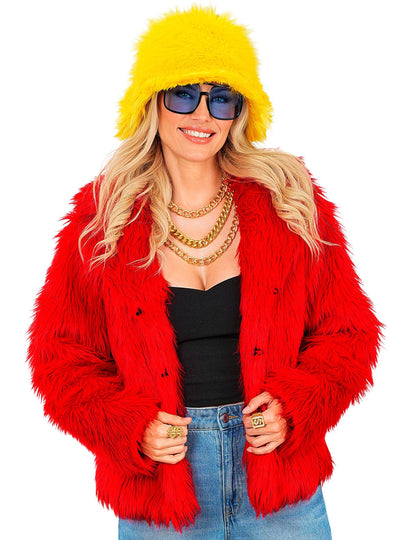 Manteau en fausse fourrure rouge adulte
