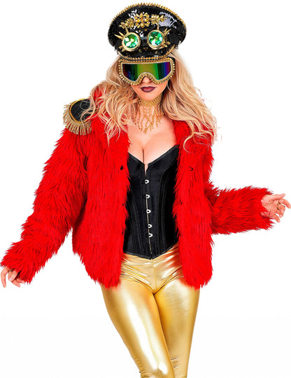 Manteau en fausse fourrure rouge adulte