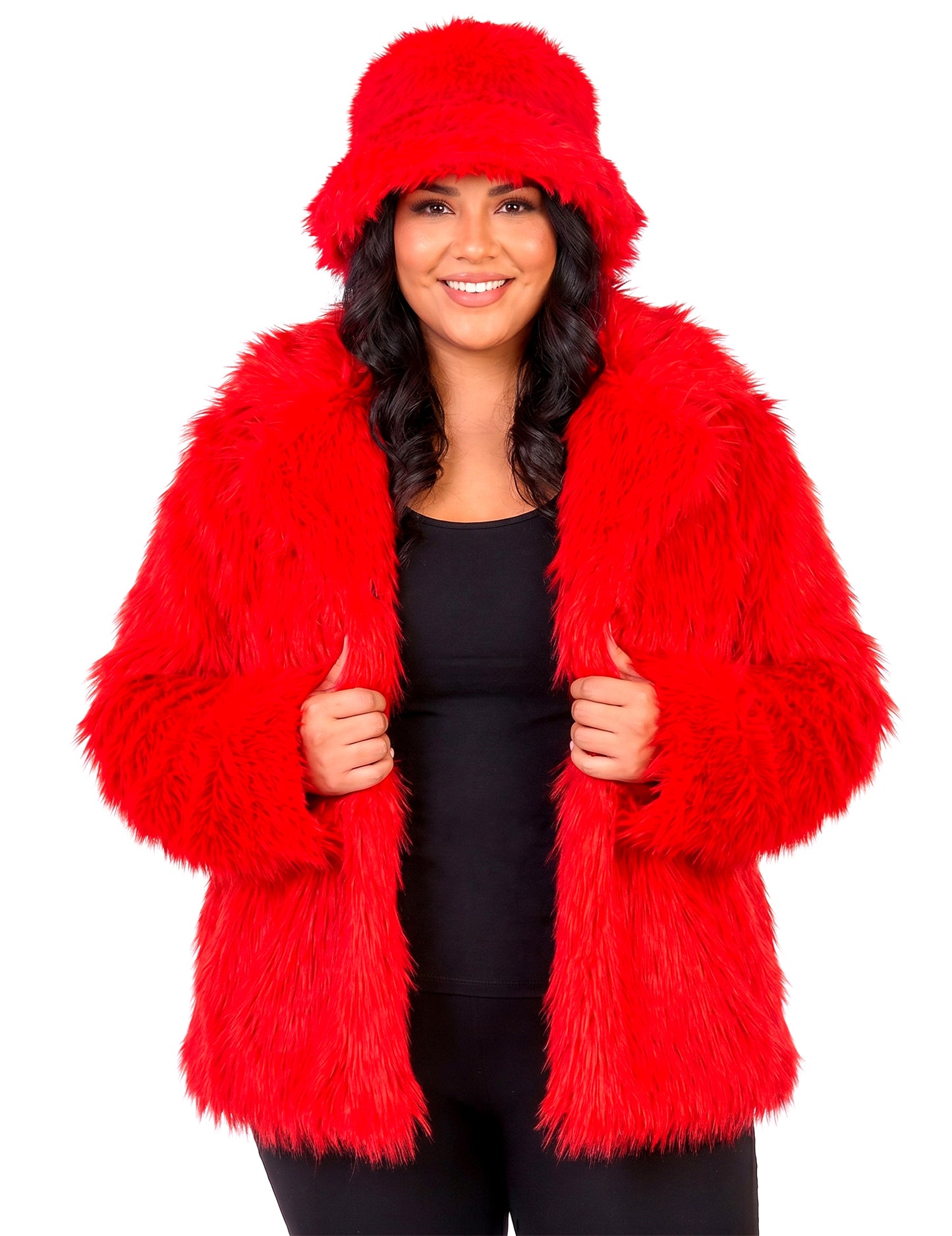 Manteau en fausse fourrure rouge adulte