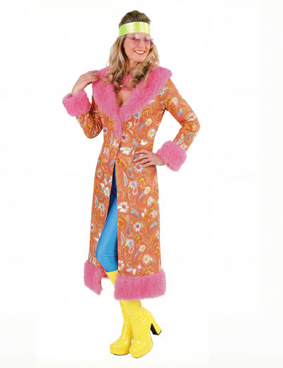 Hippie jas met roze imitatiebont voor volwassenen