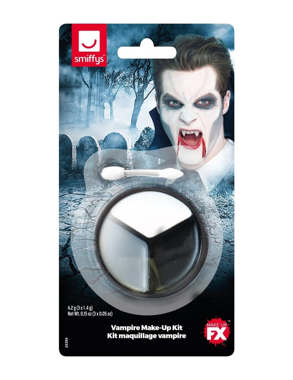 Maquillage palette vampire pour Halloween blanc gris et noir
