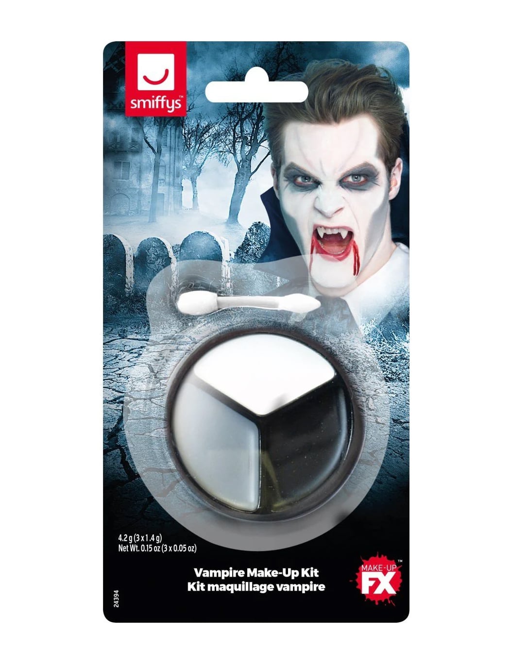 Maquillage palette vampire pour Halloween blanc gris et noir