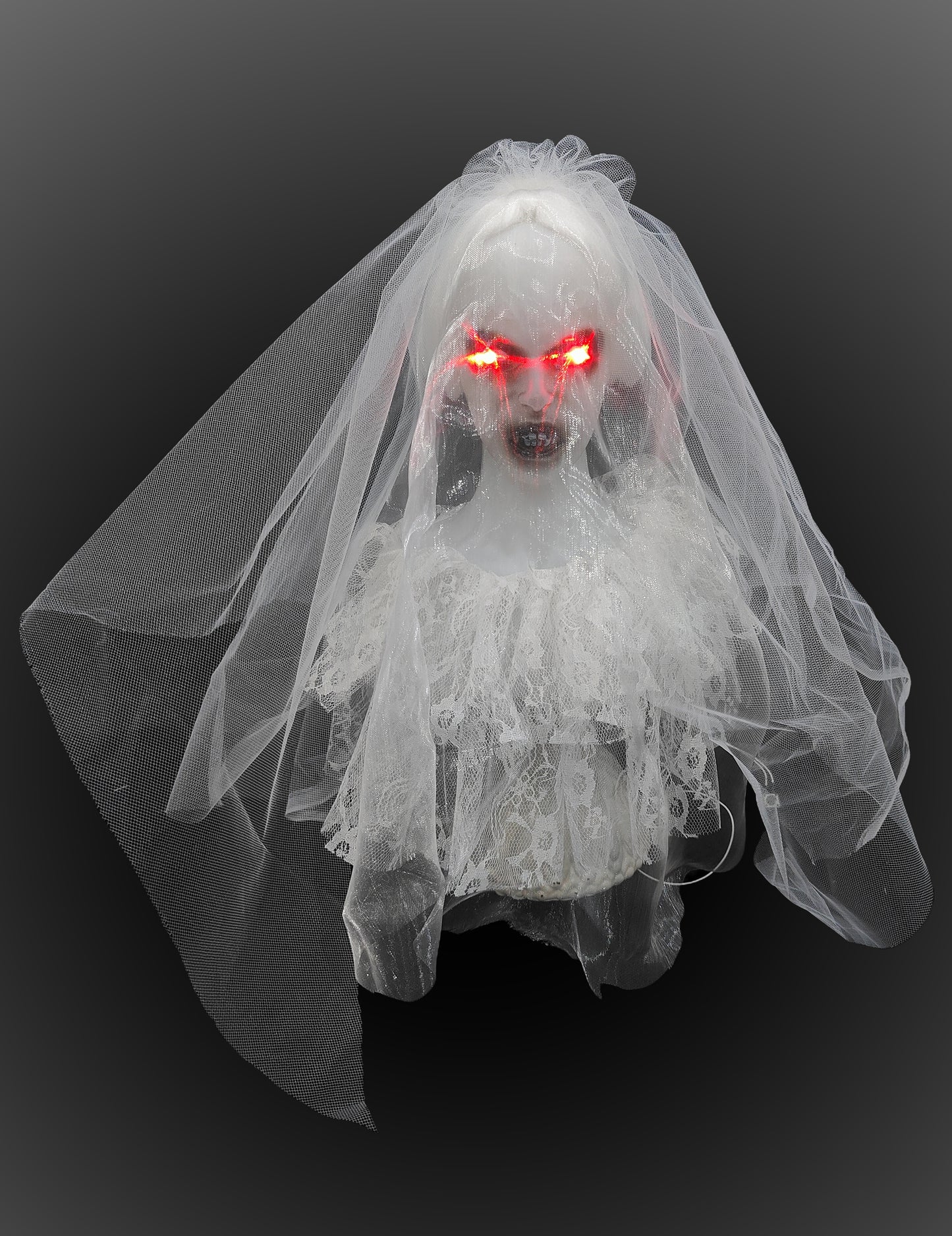 Mariée fantôme de table pour Halloween blanche avec yeux rouges lumineux