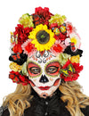 Masque Dia de los Muertos avec fleurs et papillons pour adulte multicolore avec tournesol jaune