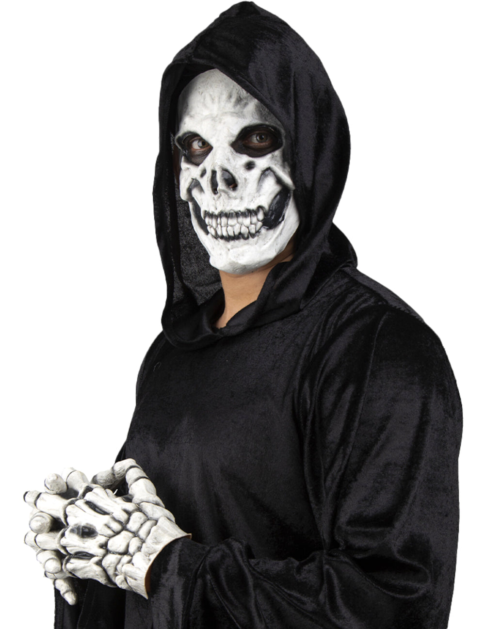 Schedelmasker en handschoenen voor volwassenen in black & white met capuchon