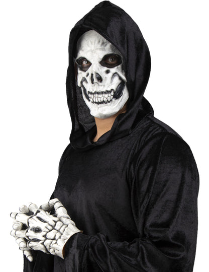 Schedelmasker en handschoenen voor volwassenen in black & white met capuchon