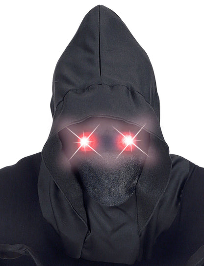 Masque intégral à capuche visage invisible et yeux lumineux pour adulte noir et rouge