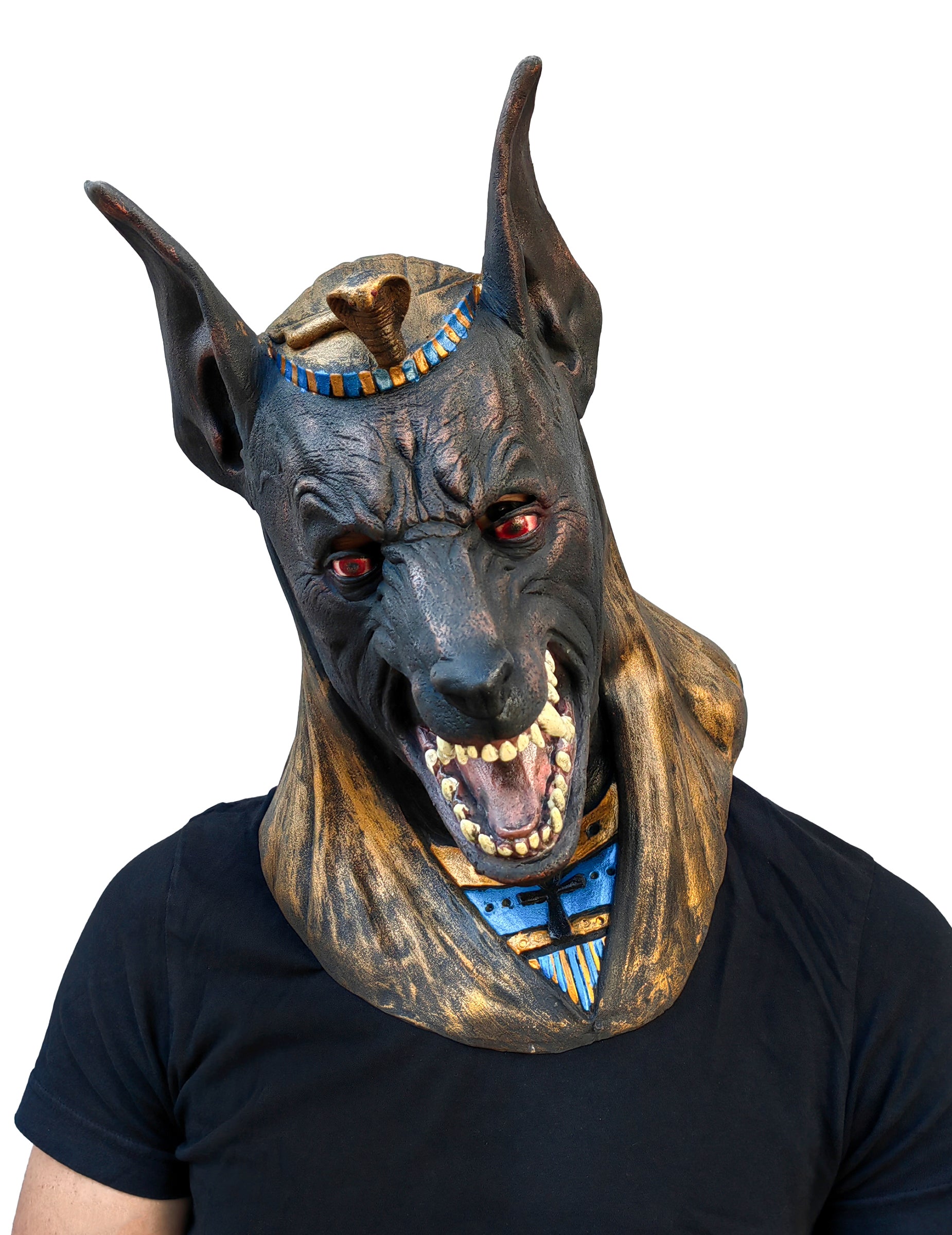 Vue de trois-quarts du masque intégral Anubis