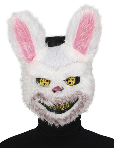 Masque de lapin tueur pour adulte blanc et rose ensanglanté
