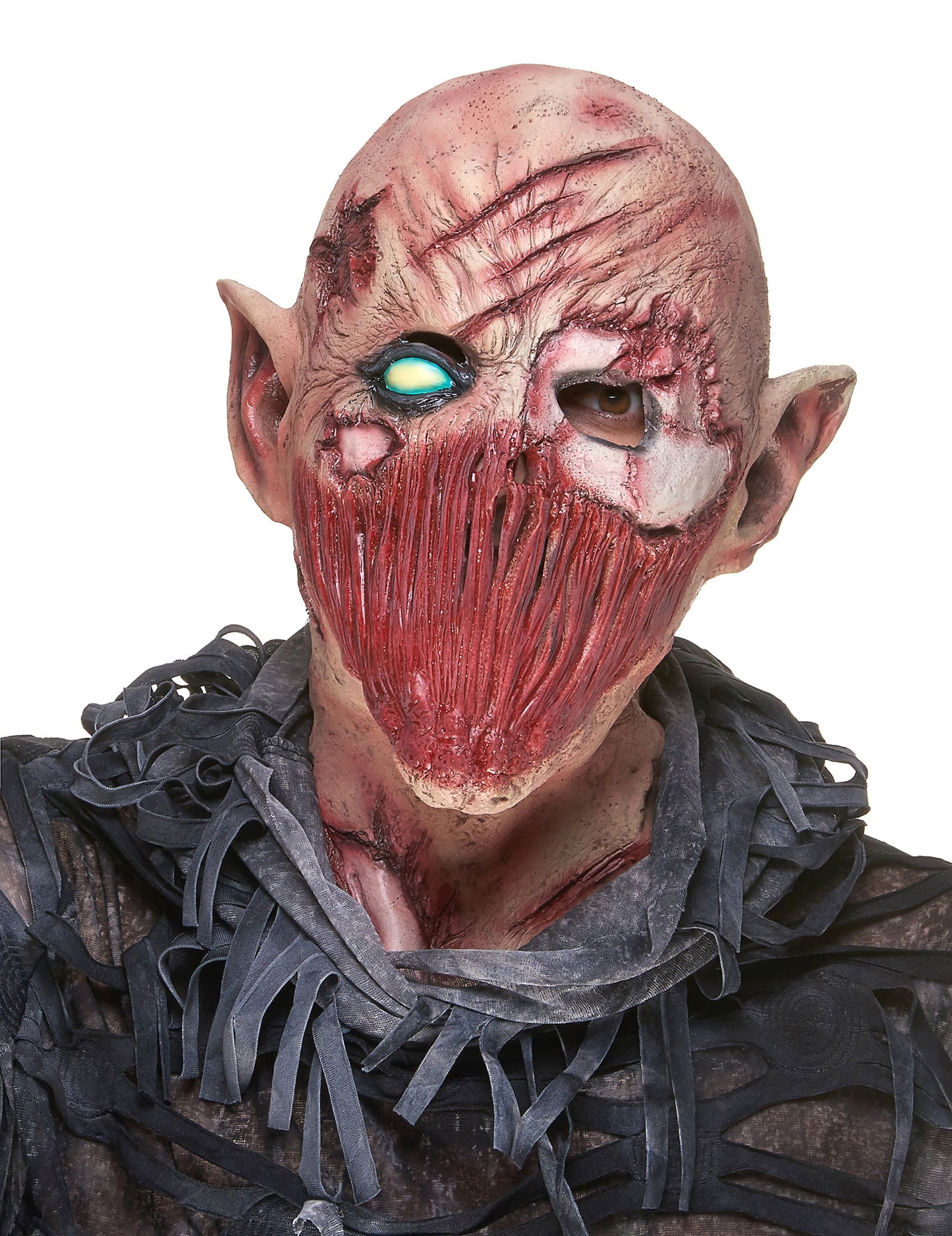 Masque latex démon hurleur pour adulte beige et rouge ensanglanté