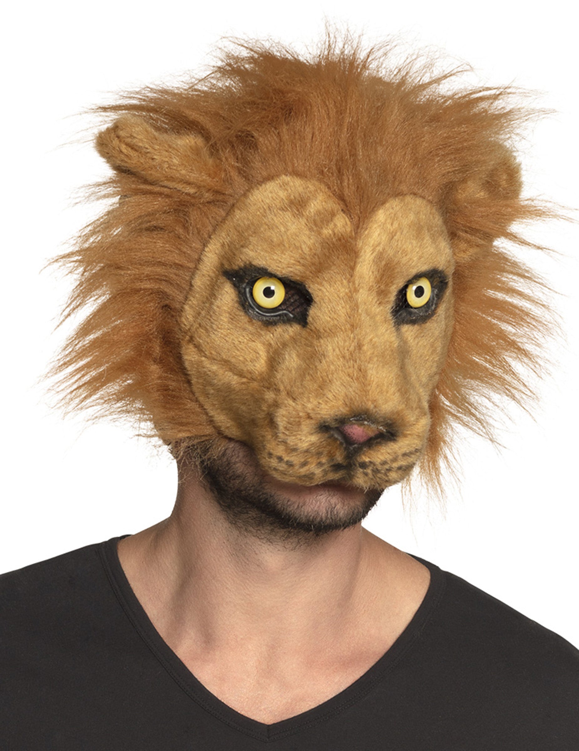 Masque lion peluche pour adulte marron avec crinière fauve