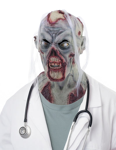 Masque de mort vivant pour adulte gris avec cheveux blancs et blessures sanglantes