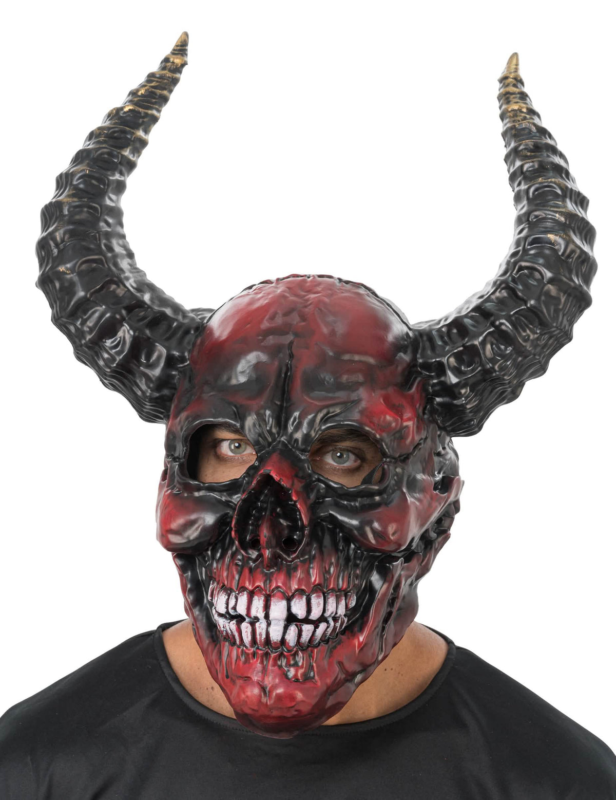 Masque squelette démoniaque noir et rouge luxe adulte