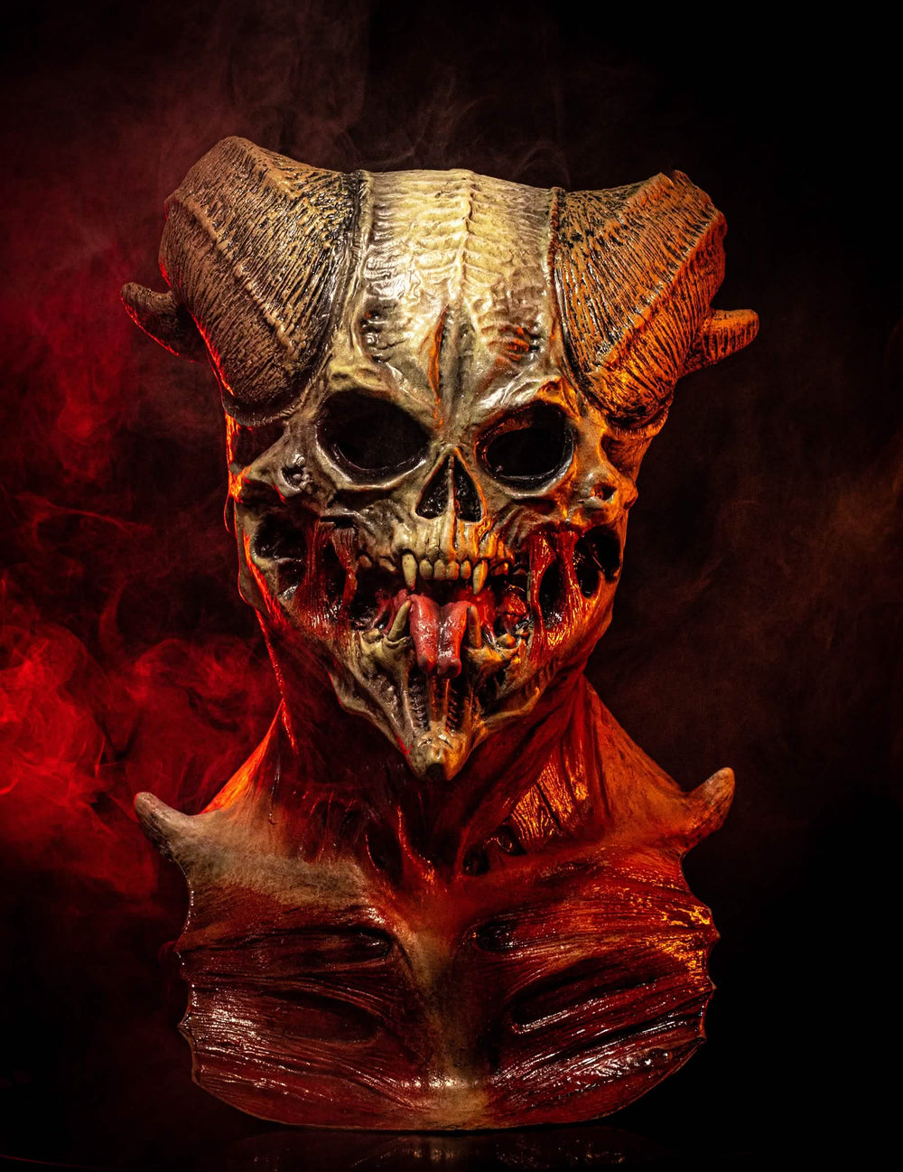 Vue de face avec buste du masque de squelette diabolique pour adulte