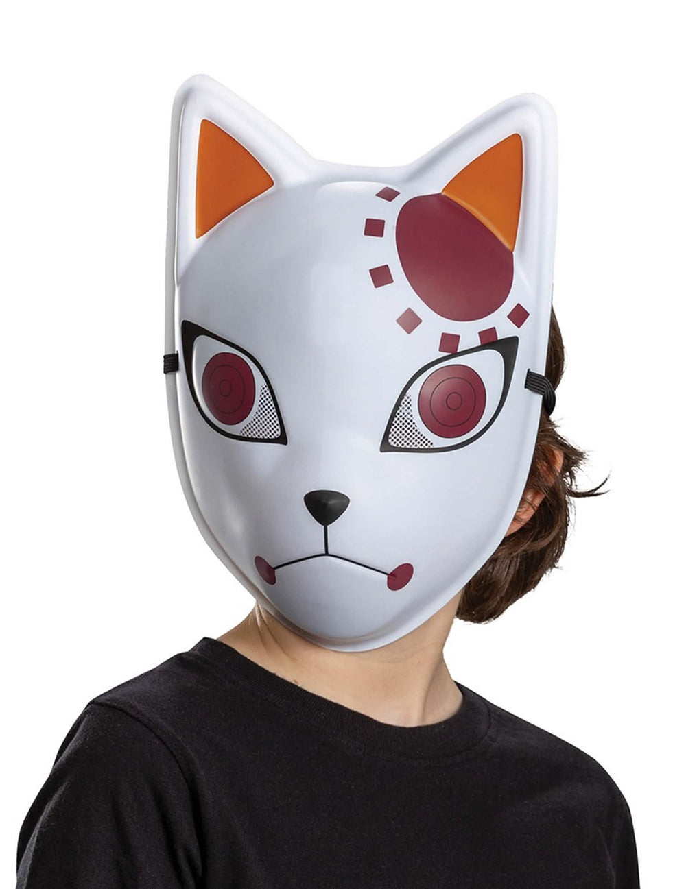 Masque Tanjiro Demon Slayer™ pour adulte blanc avec motifs rouges et orange