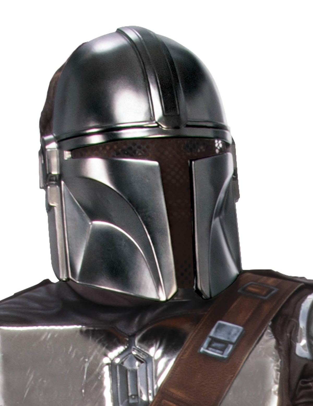 Gros plan sur le casque du masque The Mandalorian