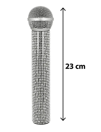 Microfoon met zilveren strassteentjes 23 cm