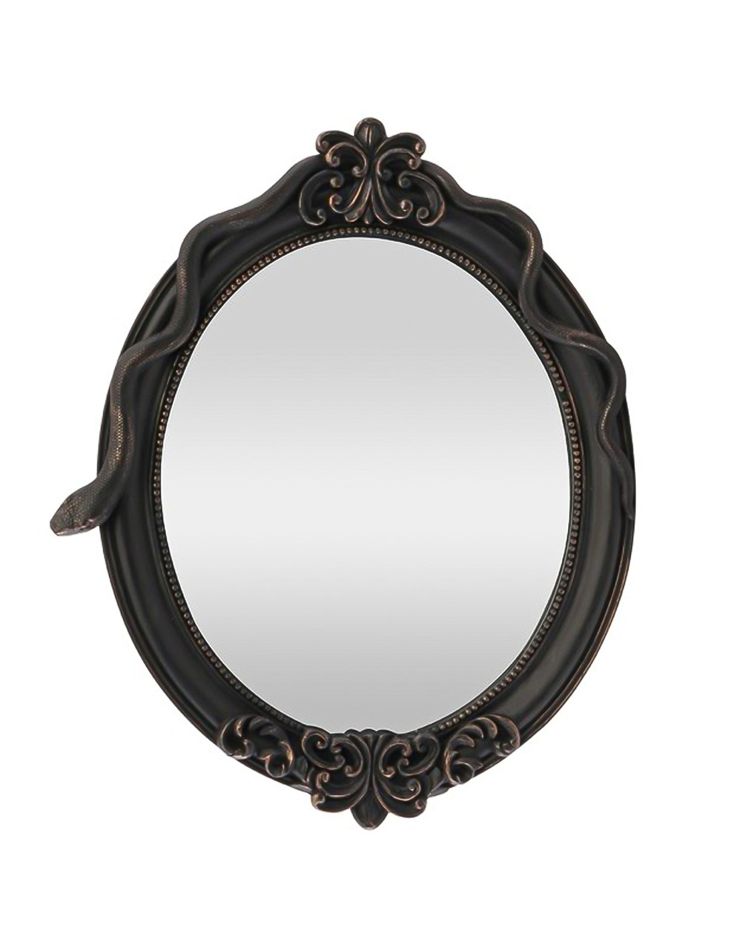 Decoratieve ovale spiegel van hars met zwarte slang 30 x 3 x 37 cm