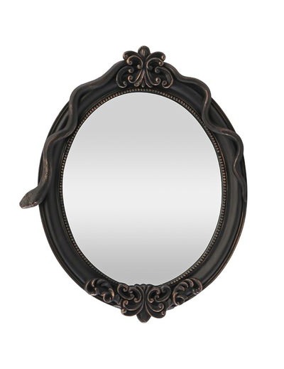 Miroir ovale décoratif en résine avec serpent noir 30 x 3 x 37 cm