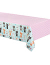 Nappe en plastique chats pour anniversaire bleue et rose