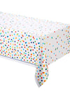 Nappe en plastique happy birthday à pois colorés pour fête blanche et multicolore