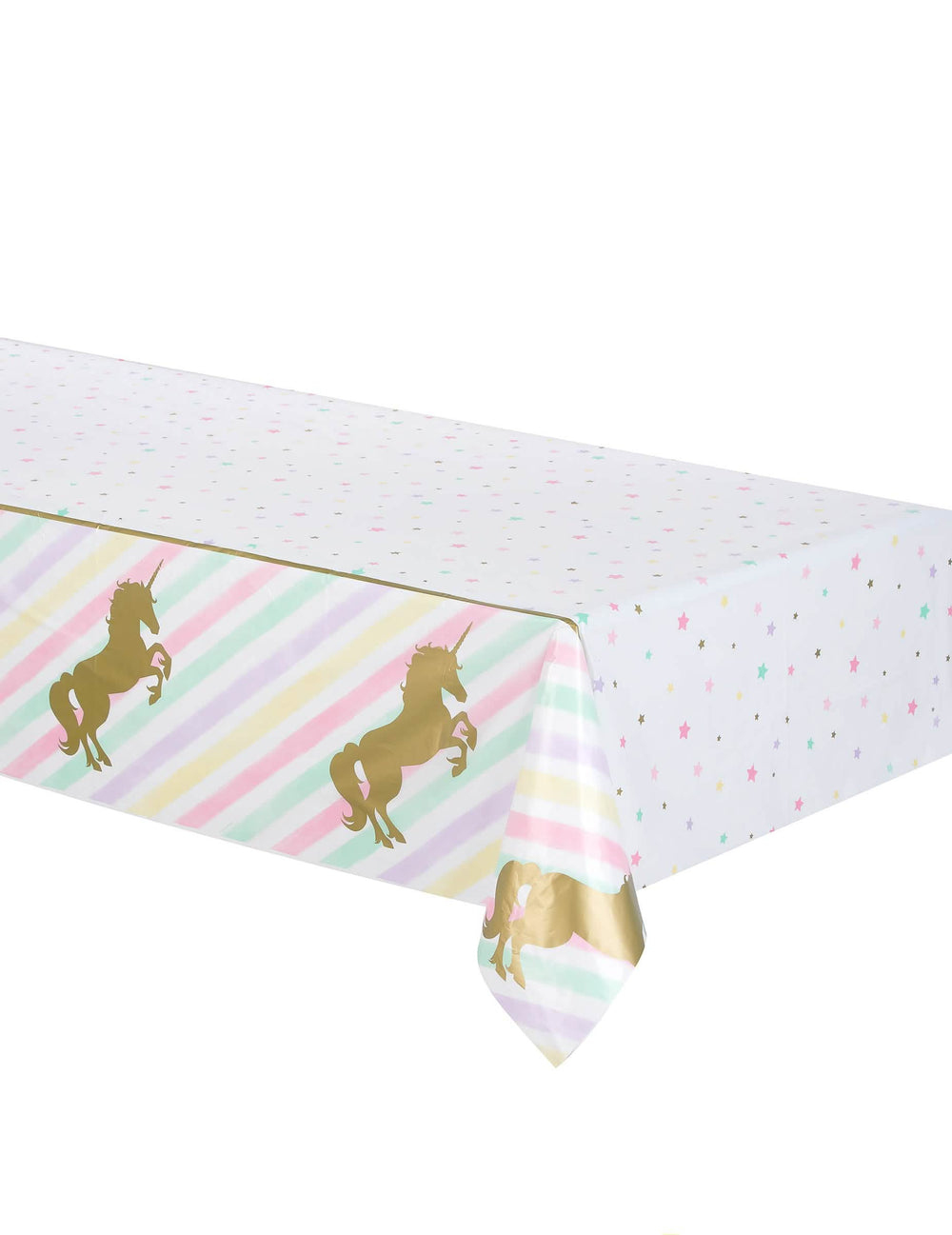 Nappe en plastique licorne pastel et étoiles dorées